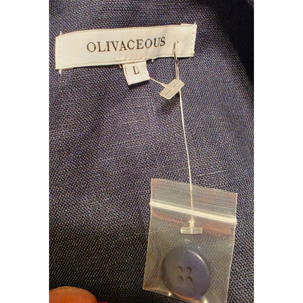 Olivaceous Navy Blue Linen Square Neck Tie Back Button Front Vest L NEW W/Tag - Picture 5 of 7